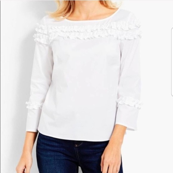 Talbots Tops - TALBOTS White Ruffle Long Sleeve Blouse Size XS